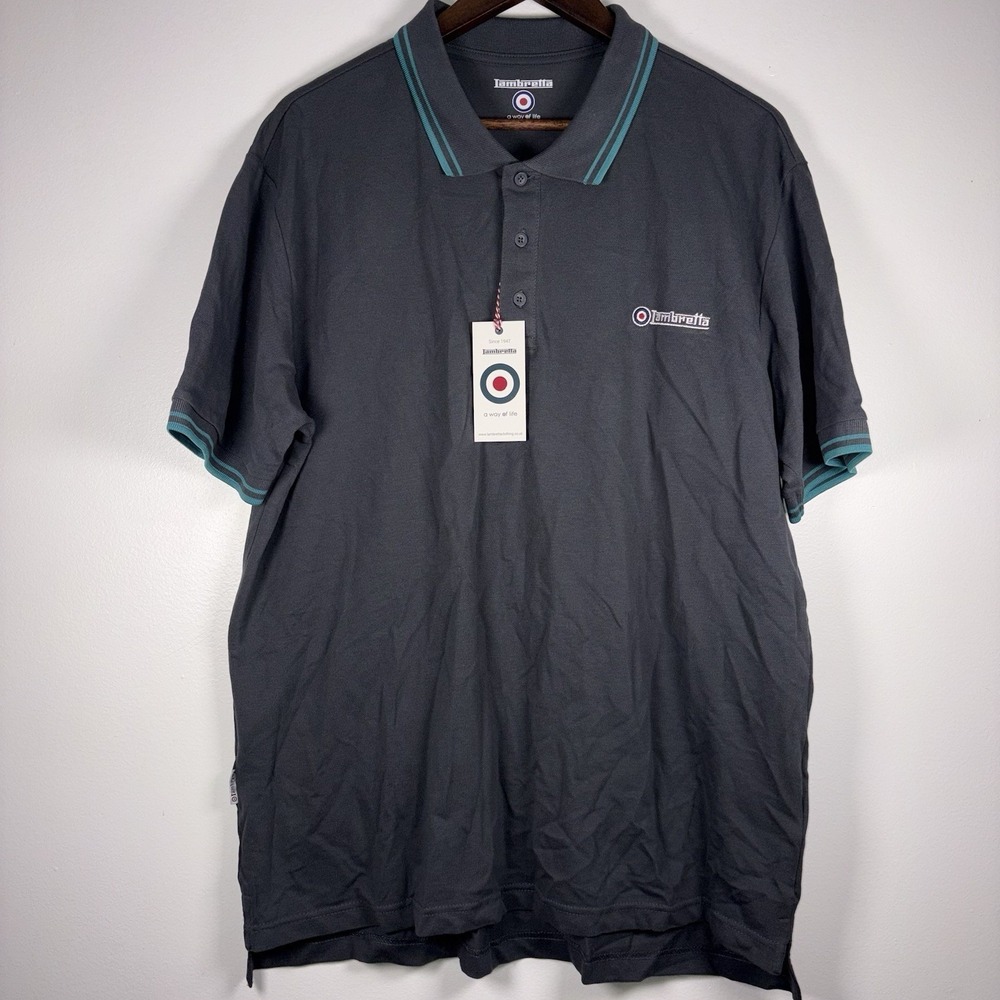 Lambretta Men 3XL Grey Teal Twin Tipped Polo Shirt Mod Retro Scooter SS1608 NWT